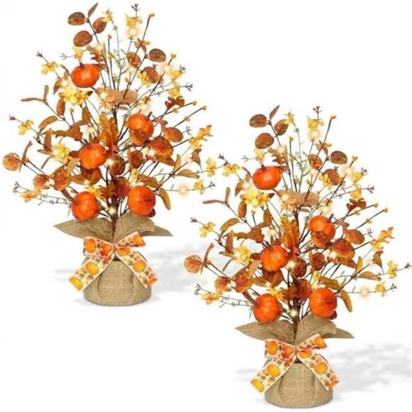 2 Pack & Timer Lighted Fall Tree Tabletop Fall Decor 30 LED Battery Operated - Picture 7 of 7